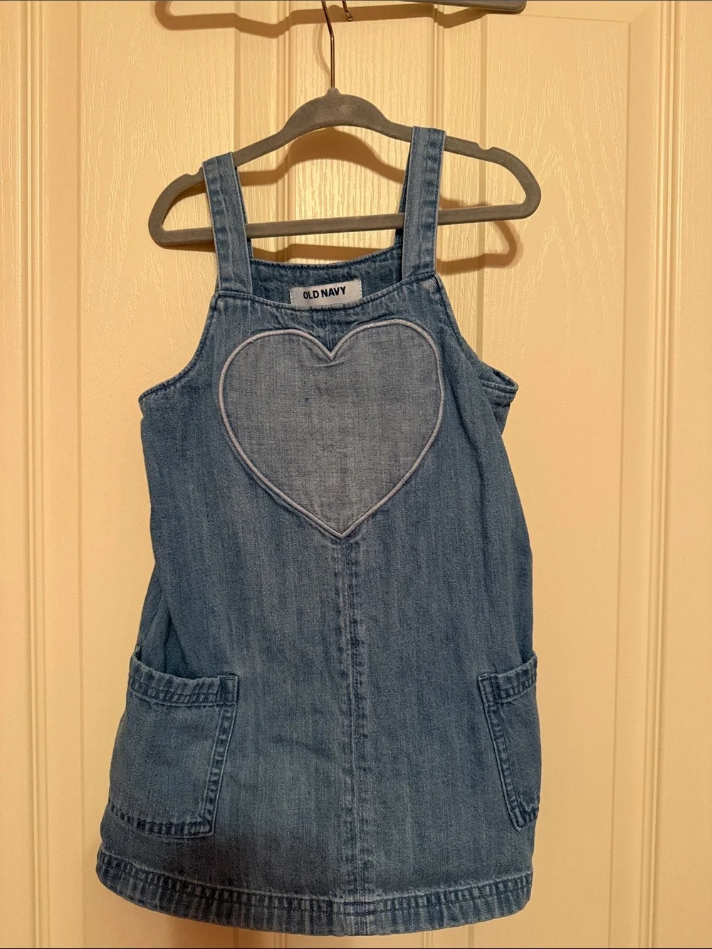 Old Navy Blue Denim Heart Pinafore Overall Dress